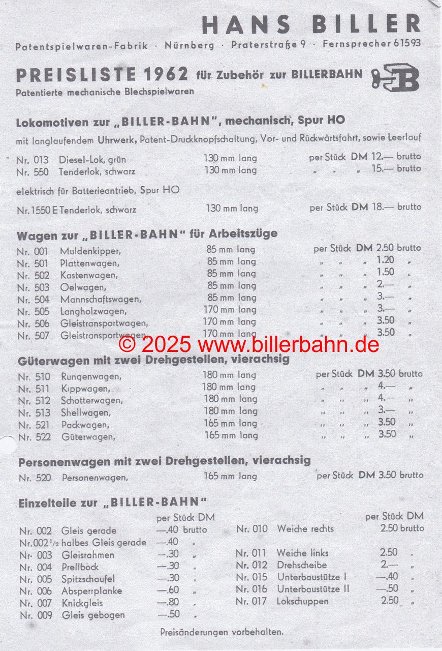 Presiliste Zubehör 1962